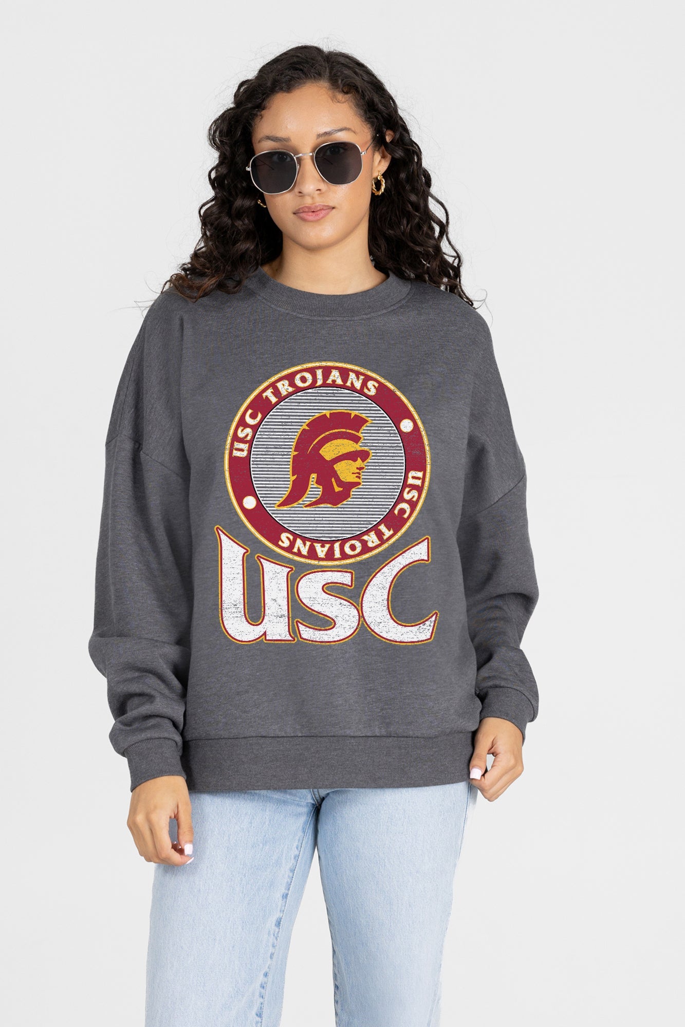 USC TROJANS SATURDAY SEAL PREMIUM FLEECE DROP SHOULDER CREWNECK PULLOVER