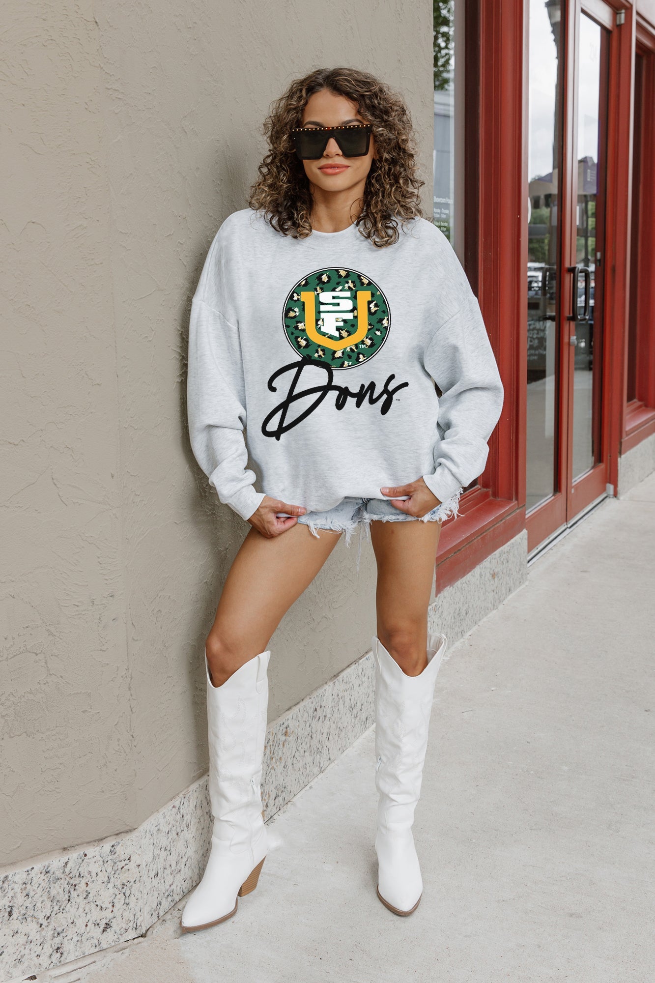 Heather Grey SAN FRANCISCO DONS GOING WILD FLEECE PULLOVER - Full Body View | Gameday Couture - SOHO