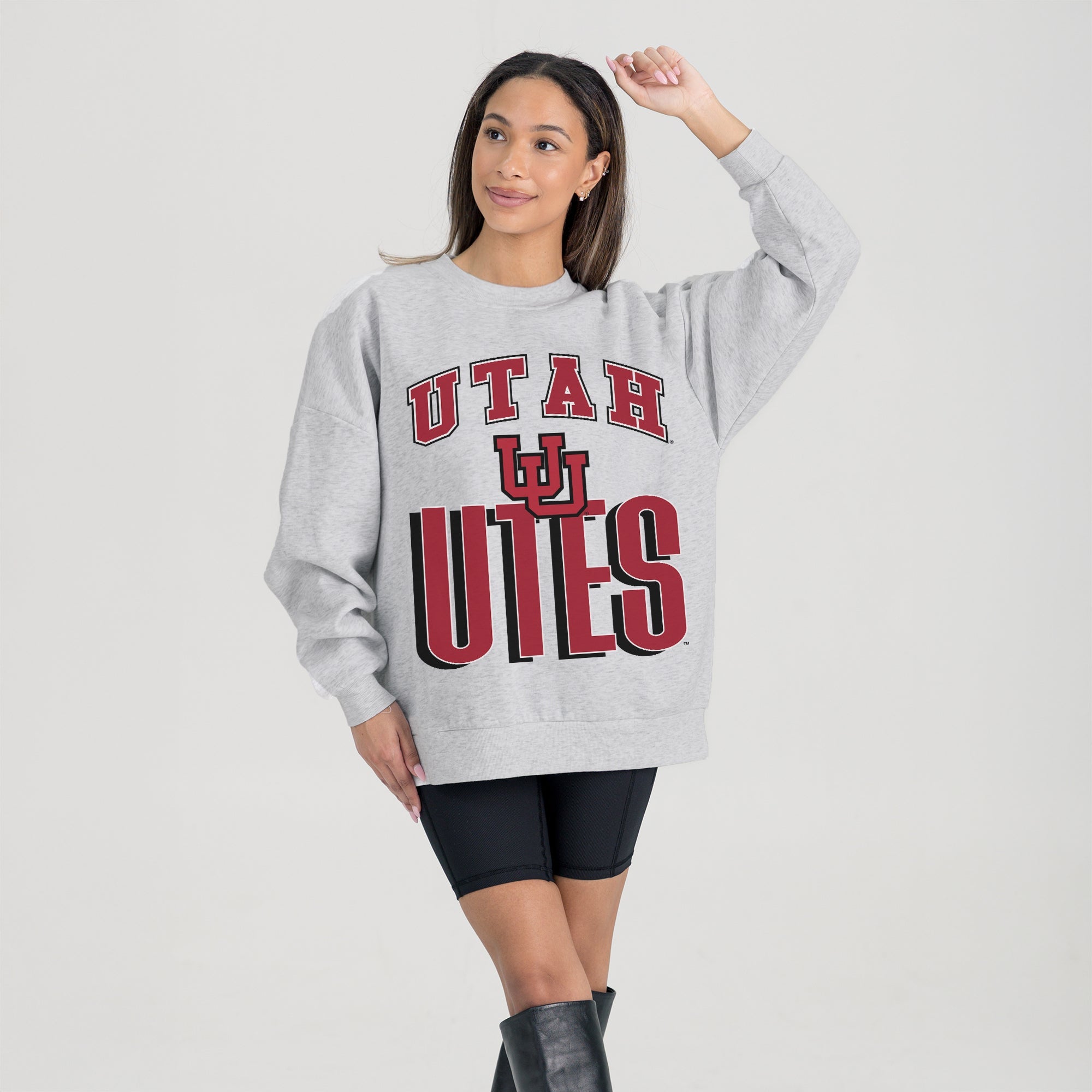 UTAH UTES FIERCE FOCUS PREMIUM FLEECE DROP SHOULDER CREWNECK PULLOVER