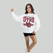 UTAH UTES SWIFT STRIKE PREMIUM FLEECE DROP SHOULDER CREWNECK PULLOVER