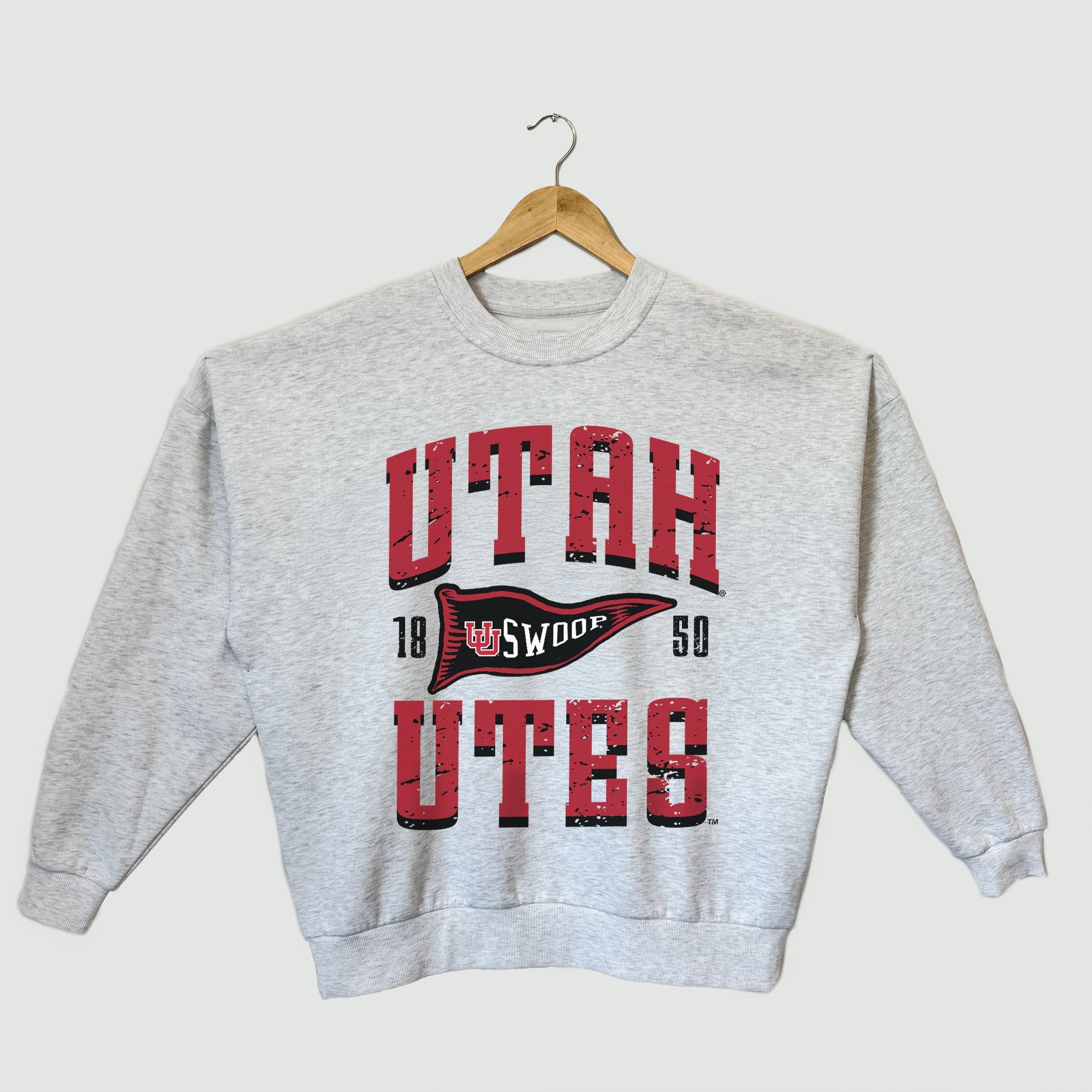 UTAH UTES PENNANT PRIDE PREMIUM FLEECE DROP SHOULDER CREWNECK PULLOVER