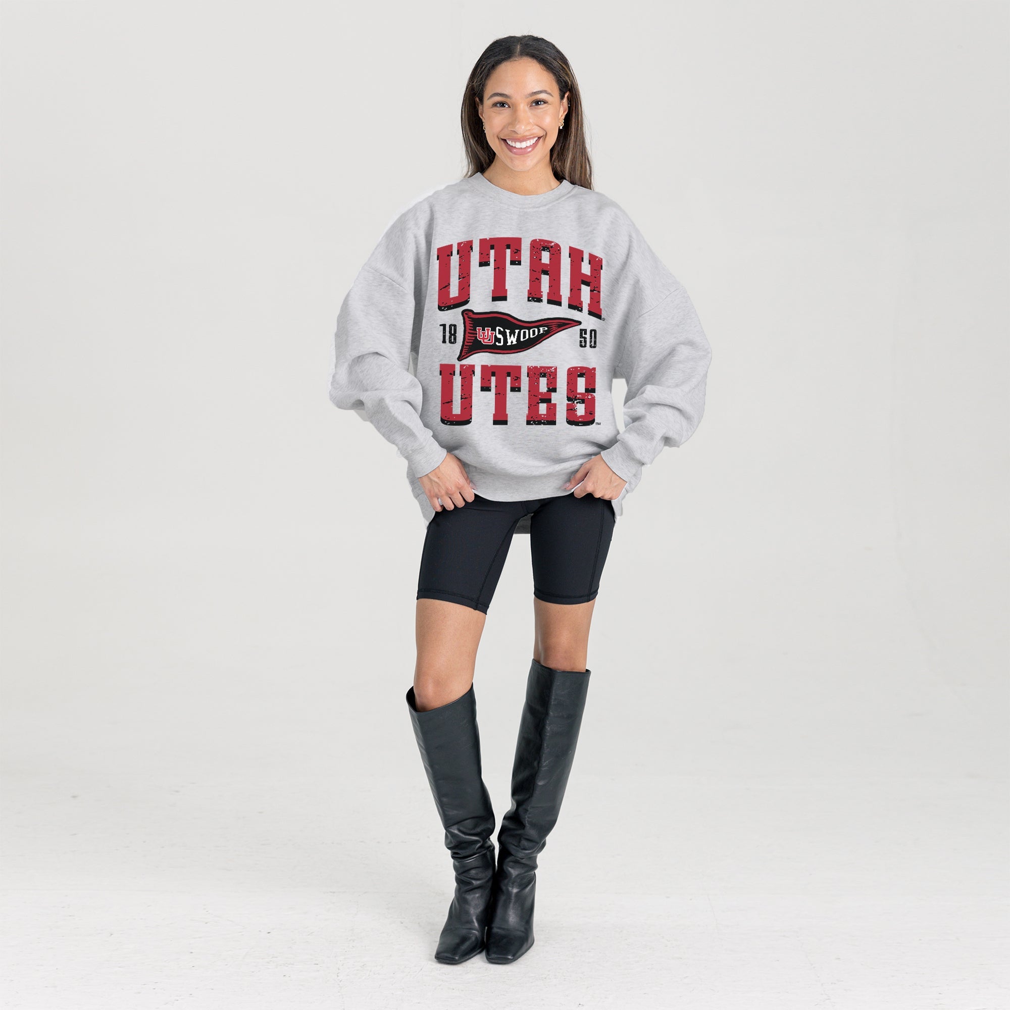 UTAH UTES PENNANT PRIDE PREMIUM FLEECE DROP SHOULDER CREWNECK PULLOVER