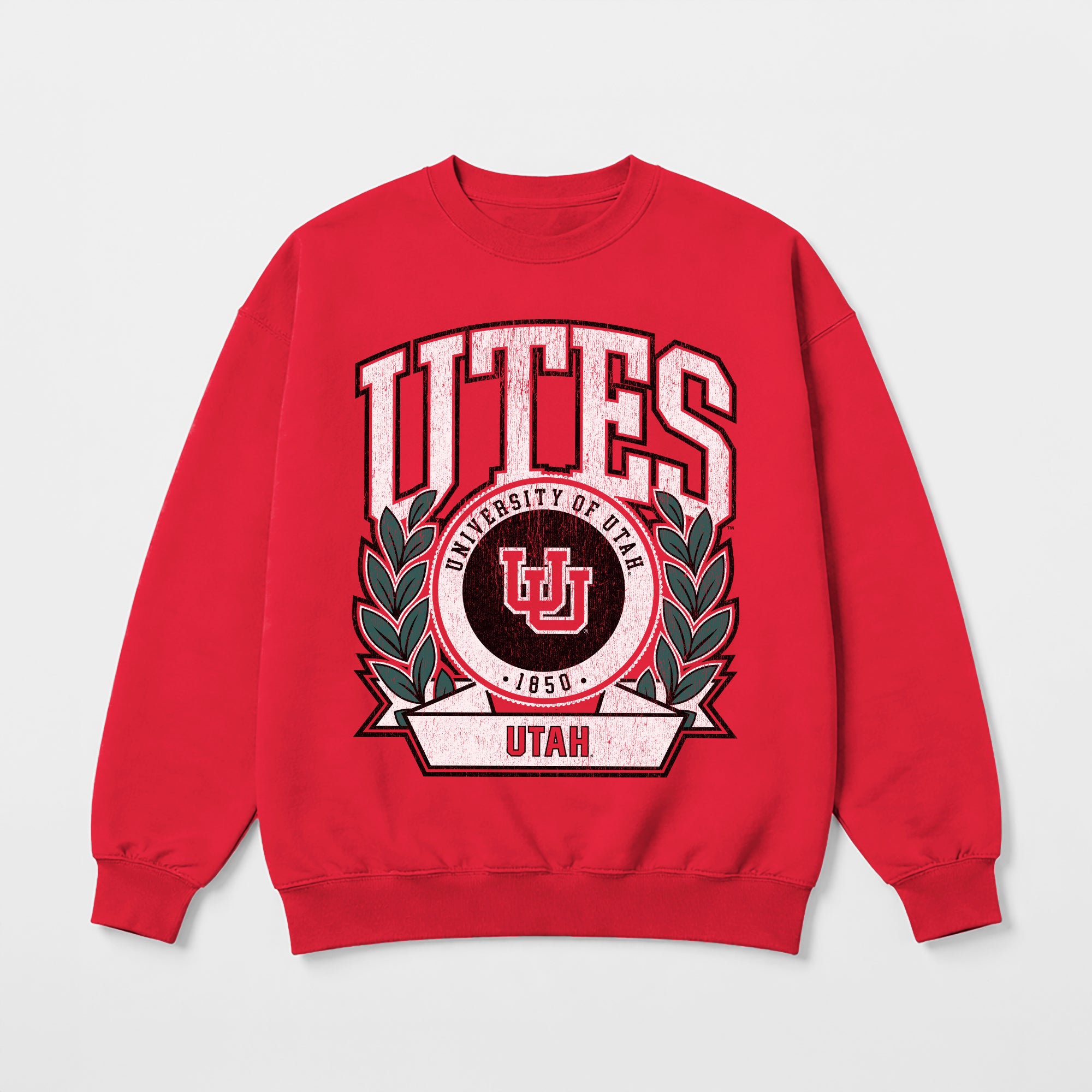 UTAH UTES CLASSIC ARCHIVES PREMIUM DROP SHOULDER FLEECE CREWNECK PULLOVER
