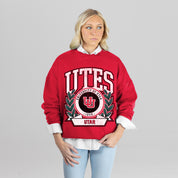 UTAH UTES CLASSIC ARCHIVES PREMIUM DROP SHOULDER FLEECE CREWNECK PULLOVER