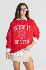 UTAH UTES PRIME PLAY PREMIUM FLEECE DROP SHOULDER CREWNECK PULLOVER