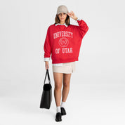 UTAH UTES PRIME PLAY PREMIUM FLEECE DROP SHOULDER CREWNECK PULLOVER
