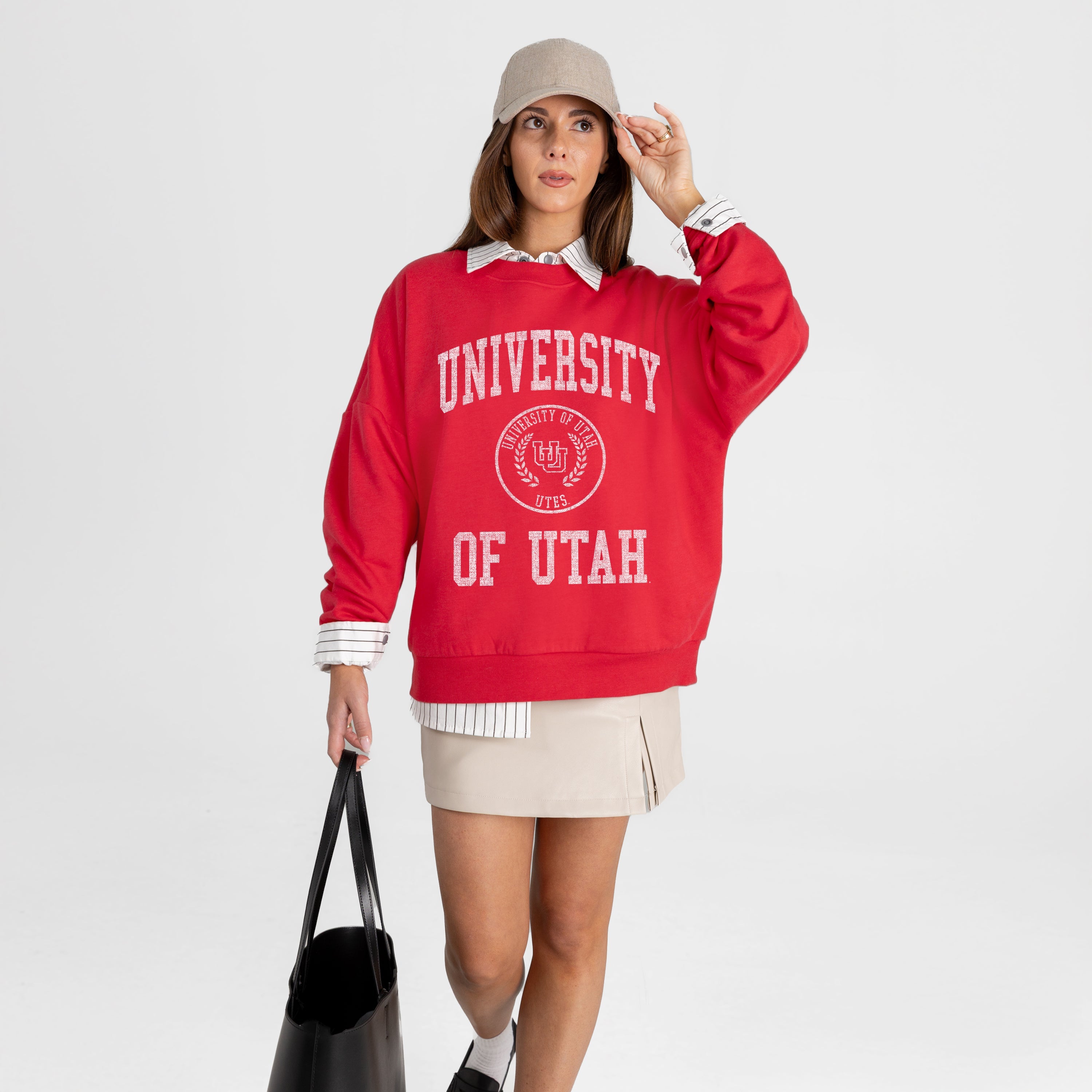 UTAH UTES PRIME PLAY PREMIUM FLEECE DROP SHOULDER CREWNECK PULLOVER
