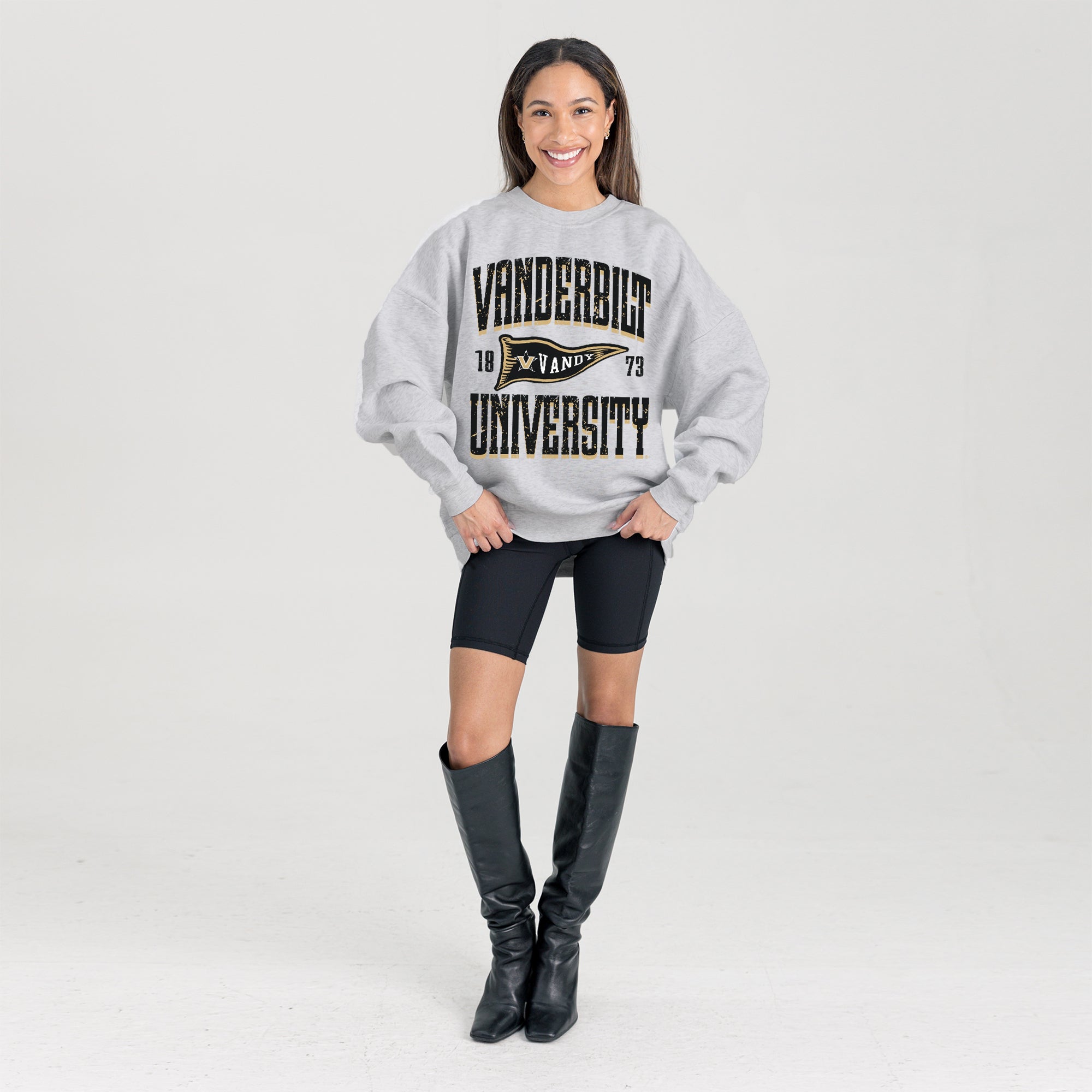 VANDERBILT COMMODORES PENNANT PRIDE PREMIUM FLEECE DROP SHOULDER CREWNECK PULLOVER