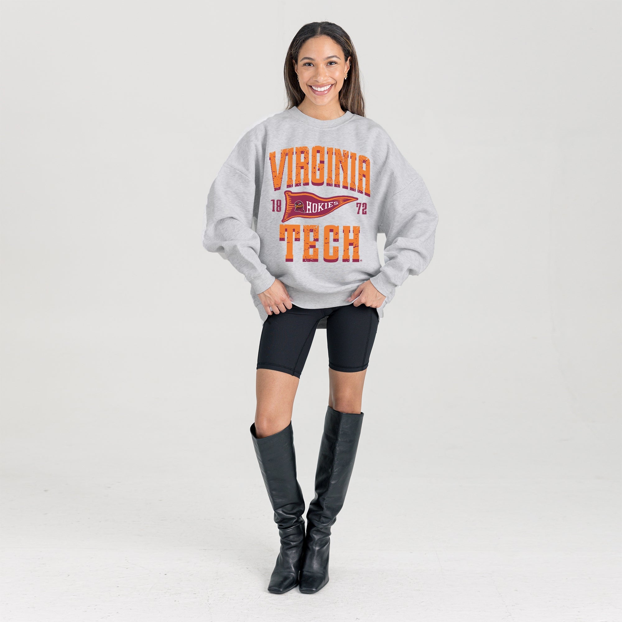 VIRGINIA TECH HOKIES PENNANT PRIDE PREMIUM FLEECE DROP SHOULDER CREWNECK PULLOVER