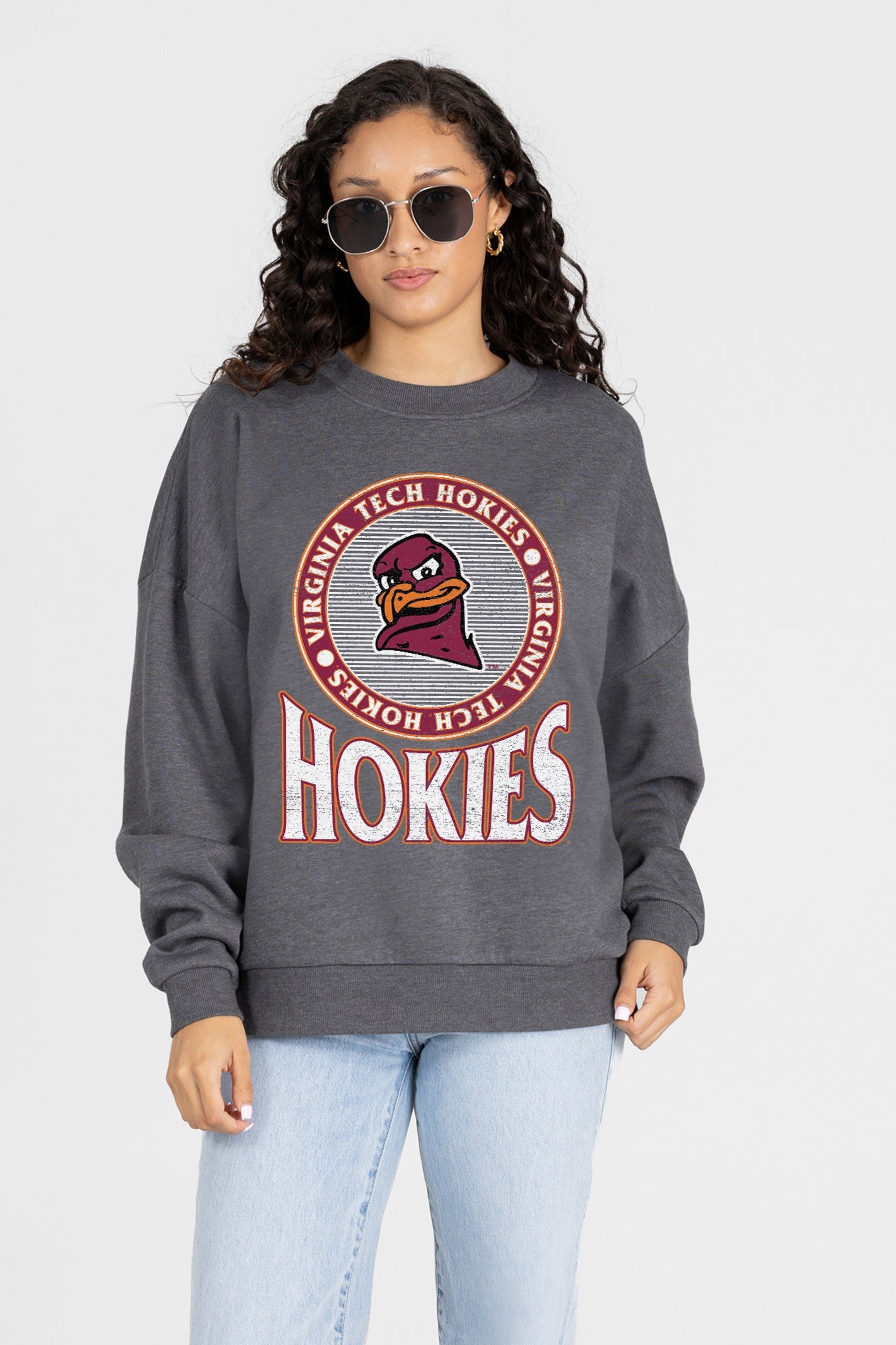 VIRGINIA TECH HOKIES SATURDAY SEAL PREMIUM FLEECE DROP SHOULDER CREWNECK PULLOVER