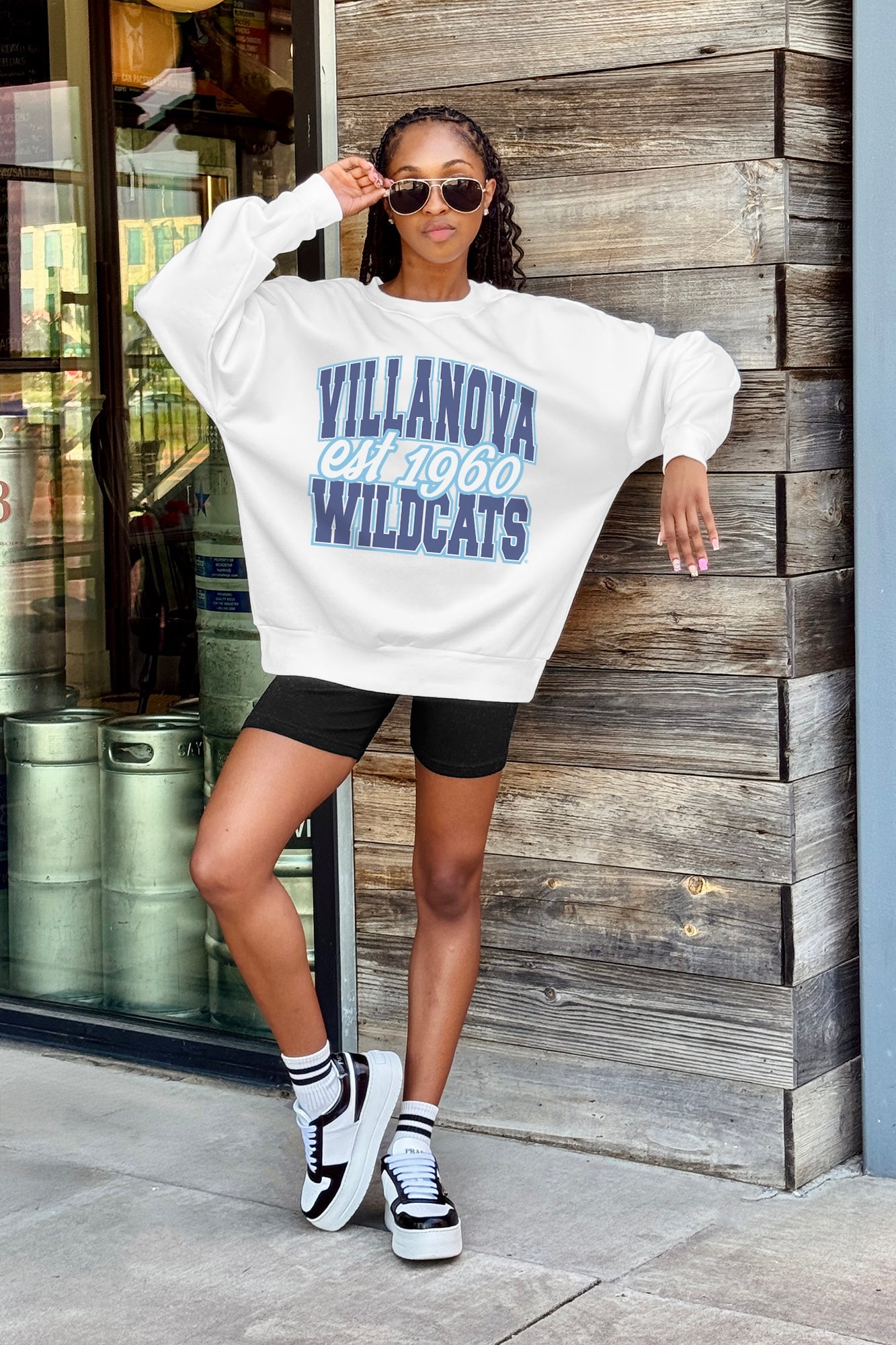VILLANOVA WILDCATS FADED FORMATION PREMIUM FLEECE DROP SHOULDER CREWNECK PULLOVER
