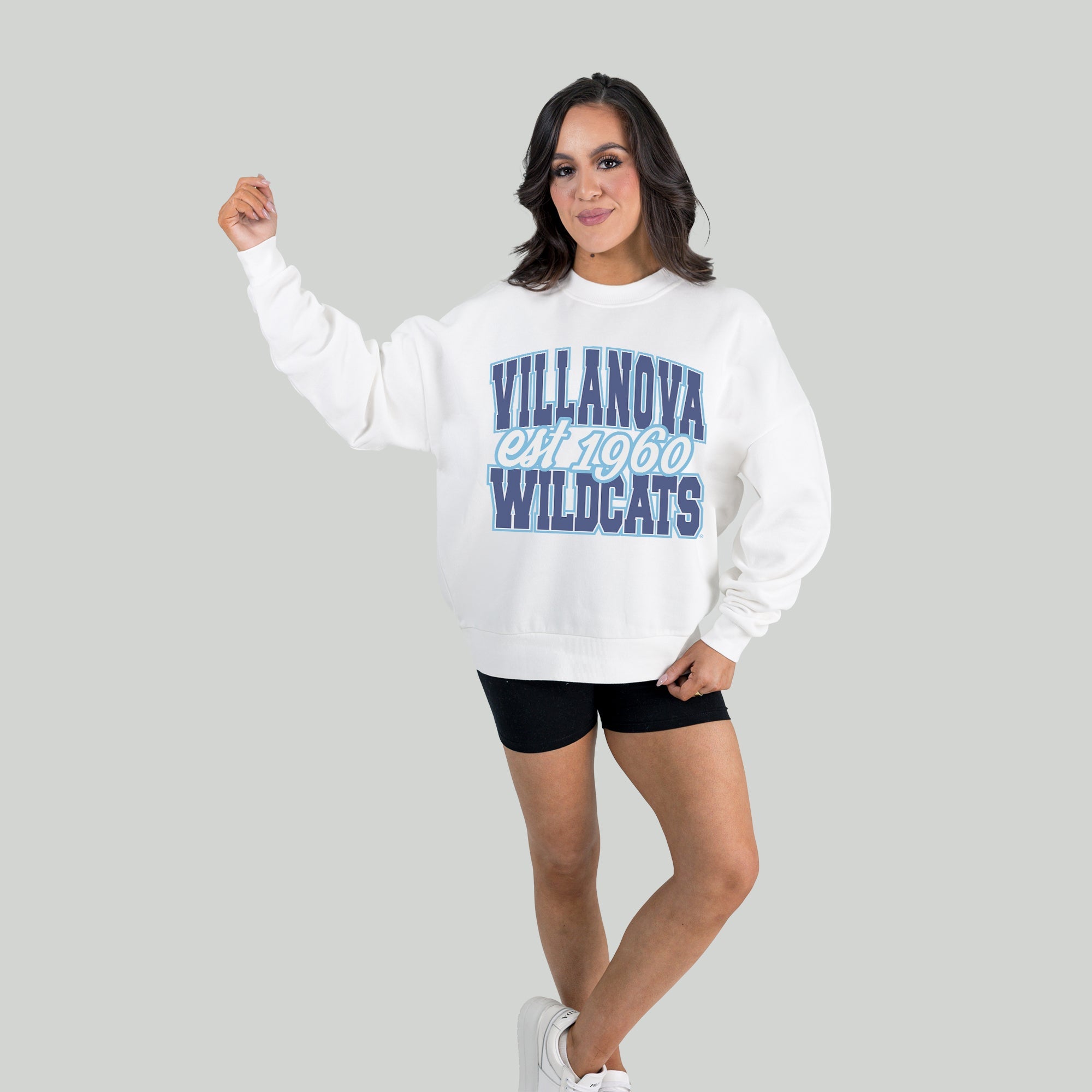 VILLANOVA WILDCATS FADED FORMATION PREMIUM FLEECE DROP SHOULDER CREWNECK PULLOVER