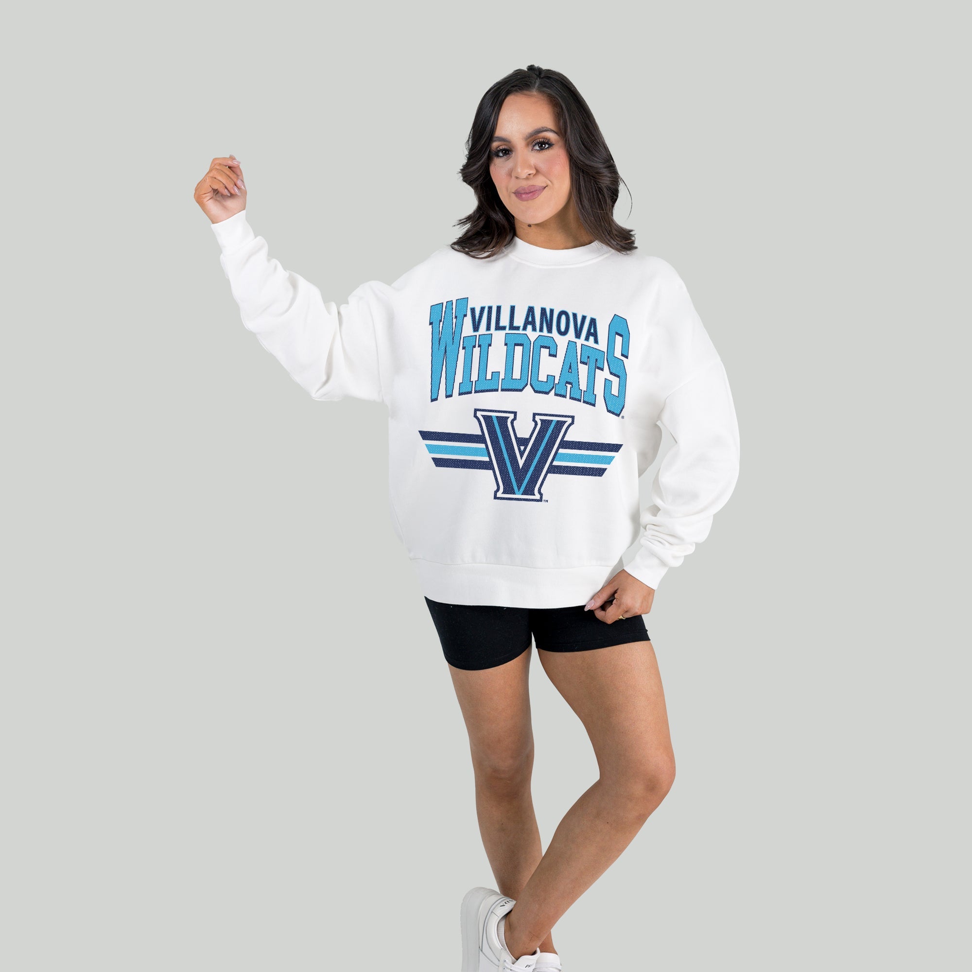 VILLANOVA WILDCATS SWIFT STRIKE PREMIUM FLEECE DROP SHOULDER CREWNECK PULLOVER