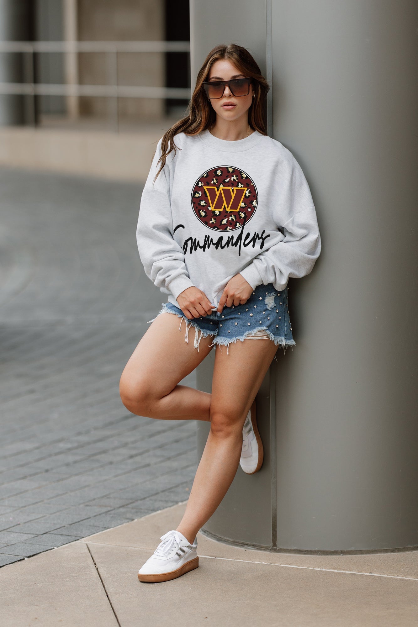 WASHINGTON COMMANDERS GOING WILD PREMIUM FLEECE DROP SHOULDER CREWNECK PULLOVER