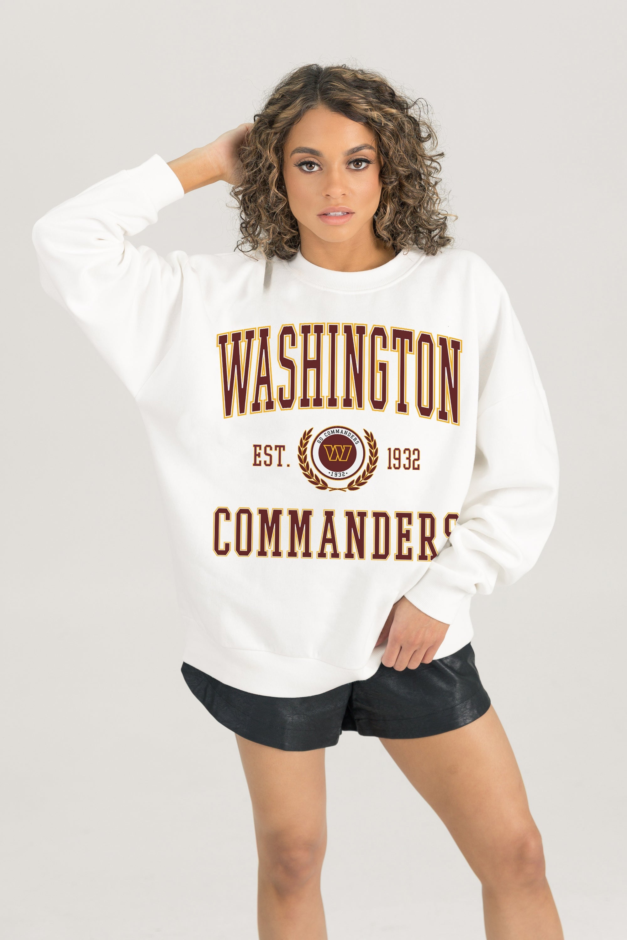 WASHINGTON COMMANDERS TIMELESS TRIUMPH PREMIUM FLEECE DROP SHOULDER CREWNECK PULLOVER