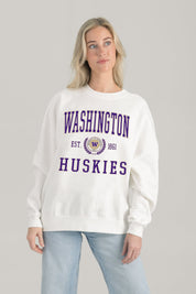 WASHINGTON HUSKIES TIMELESS TRIUMPH PREMIUM FLEECE DROP SHOULDER CREWNECK PULLOVER