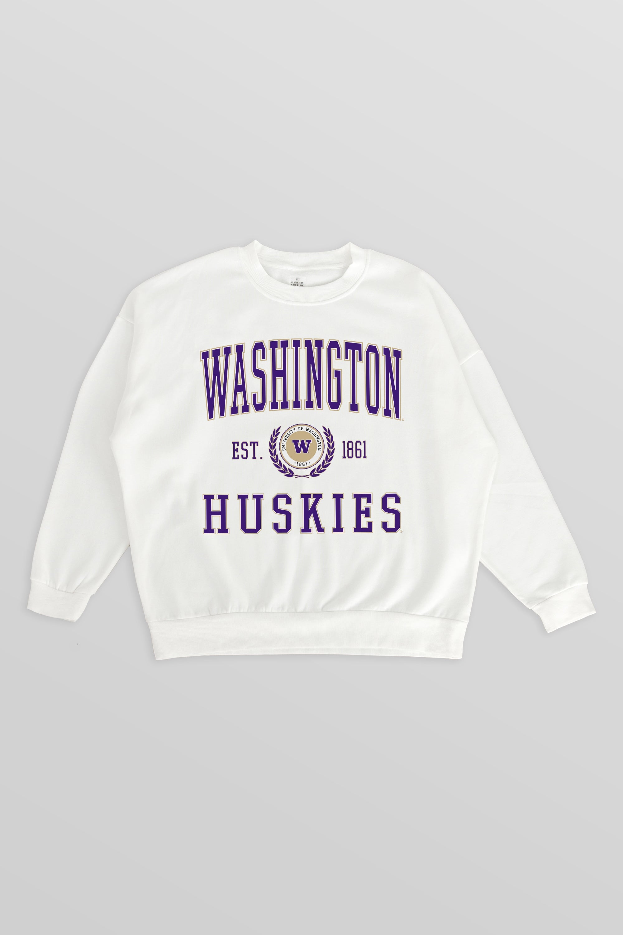 WASHINGTON HUSKIES TIMELESS TRIUMPH PREMIUM FLEECE DROP SHOULDER CREWNECK PULLOVER