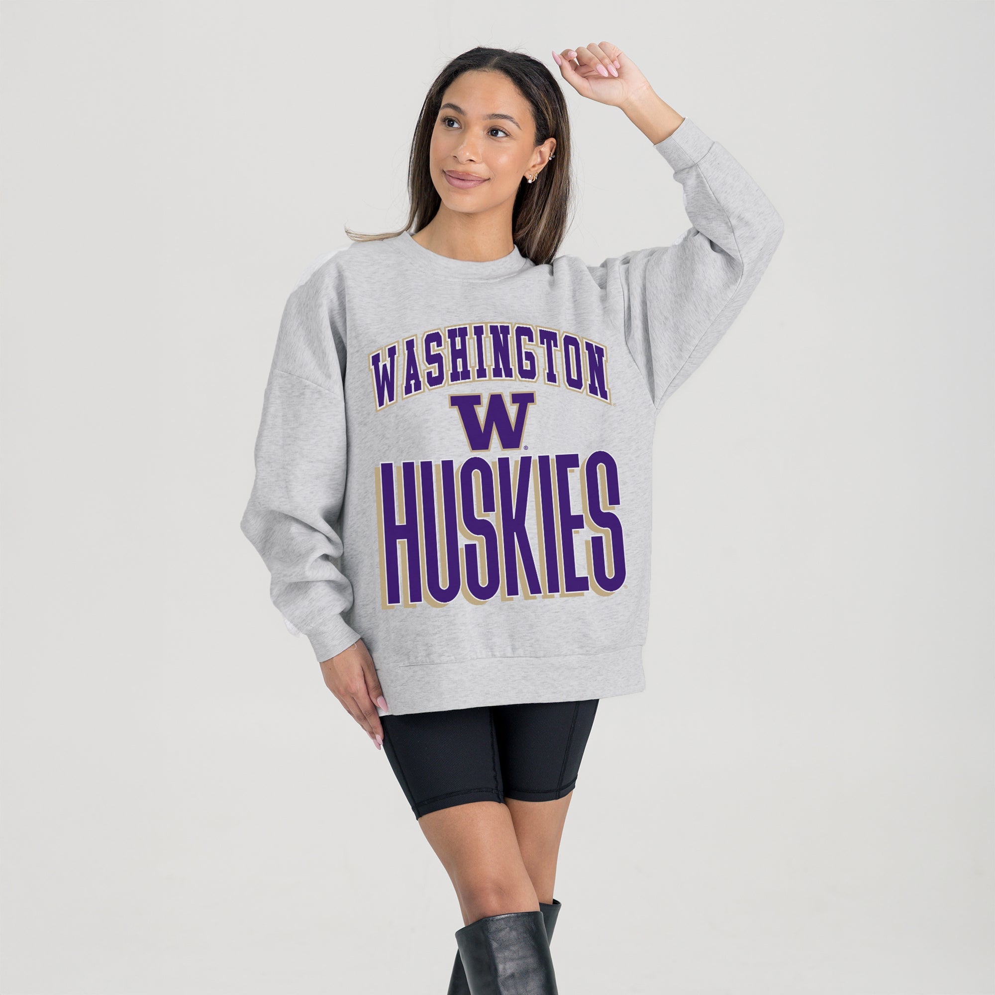 WASHINGTON HUSKIES FIERCE FOCUS PREMIUM FLEECE DROP SHOULDER CREWNECK PULLOVER