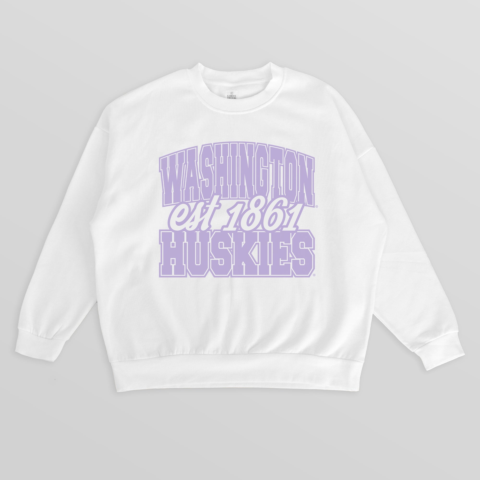 WASHINGTON HUSKIES FADED FORMATION PREMIUM FLEECE DROP SHOULDER CREWNECK PULLOVER