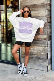 WASHINGTON HUSKIES FADED FORMATION PREMIUM FLEECE DROP SHOULDER CREWNECK PULLOVER