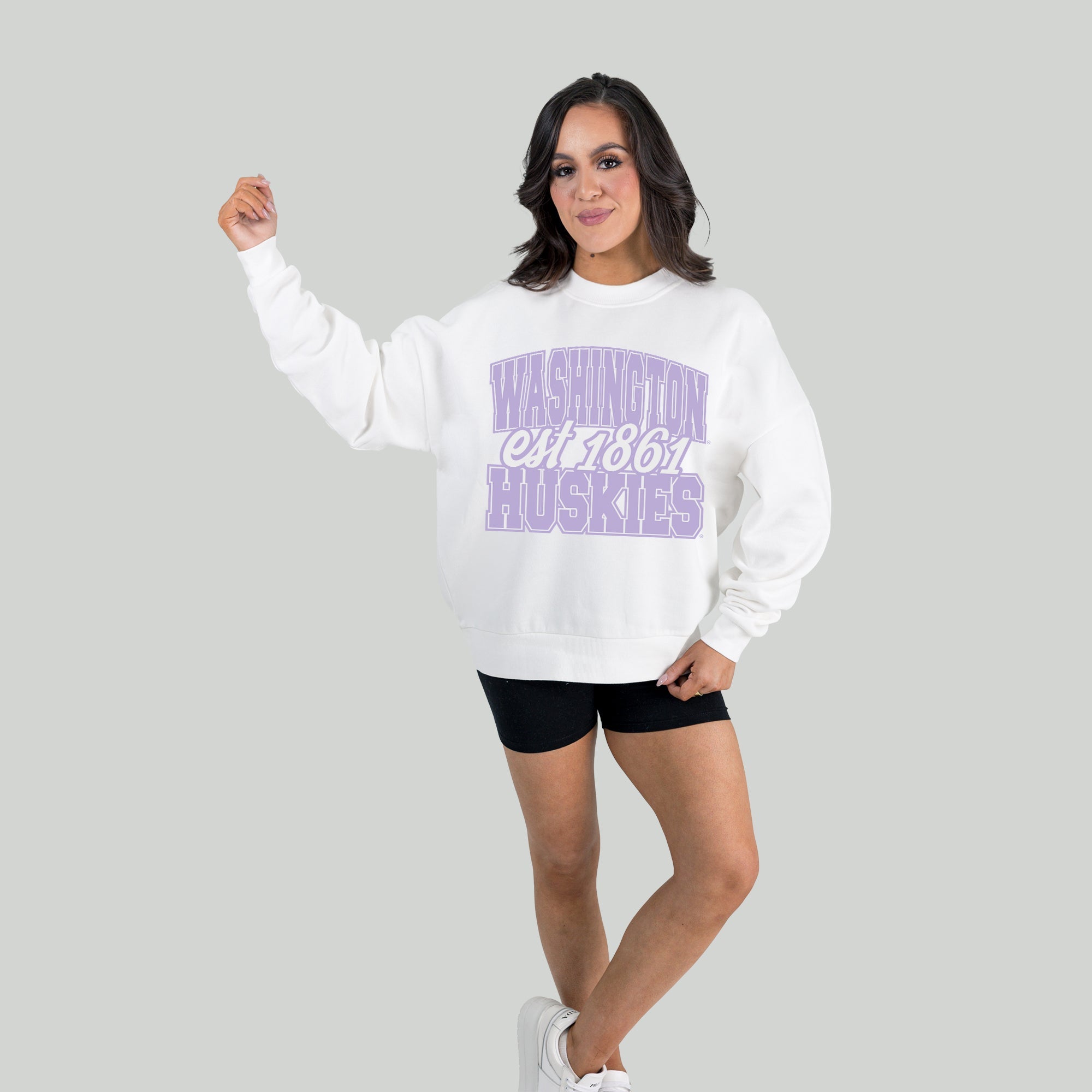WASHINGTON HUSKIES FADED FORMATION PREMIUM FLEECE DROP SHOULDER CREWNECK PULLOVER