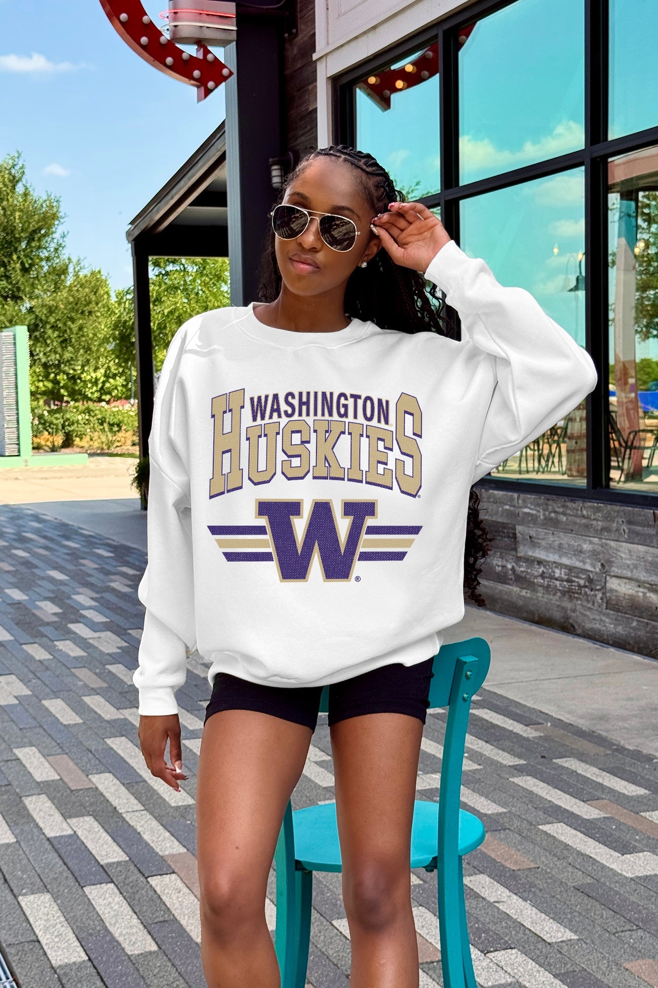 WASHINGTON HUSKIES SWIFT STRIKE PREMIUM FLEECE DROP SHOULDER CREWNECK PULLOVER