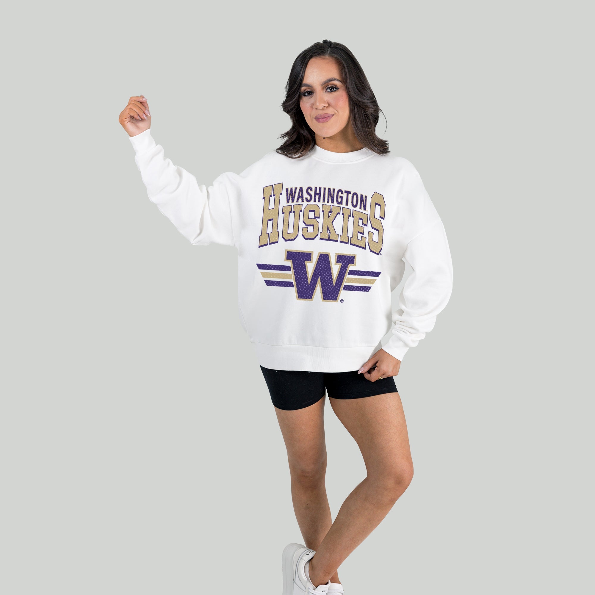 WASHINGTON HUSKIES SWIFT STRIKE PREMIUM FLEECE DROP SHOULDER CREWNECK PULLOVER