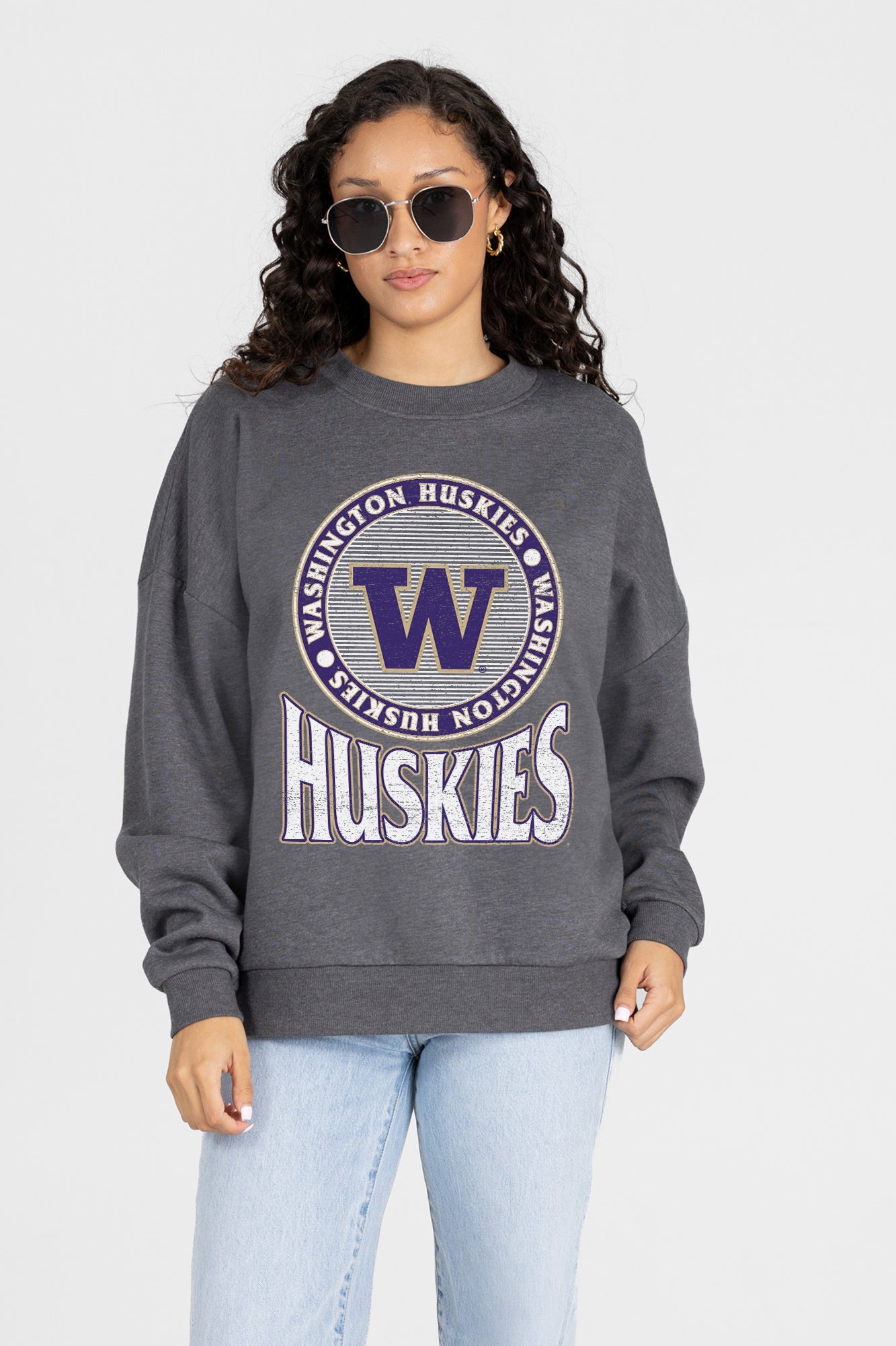 WASHINGTON HUSKIES SATURDAY SEAL PREMIUM FLEECE DROP SHOULDER CREWNECK PULLOVER