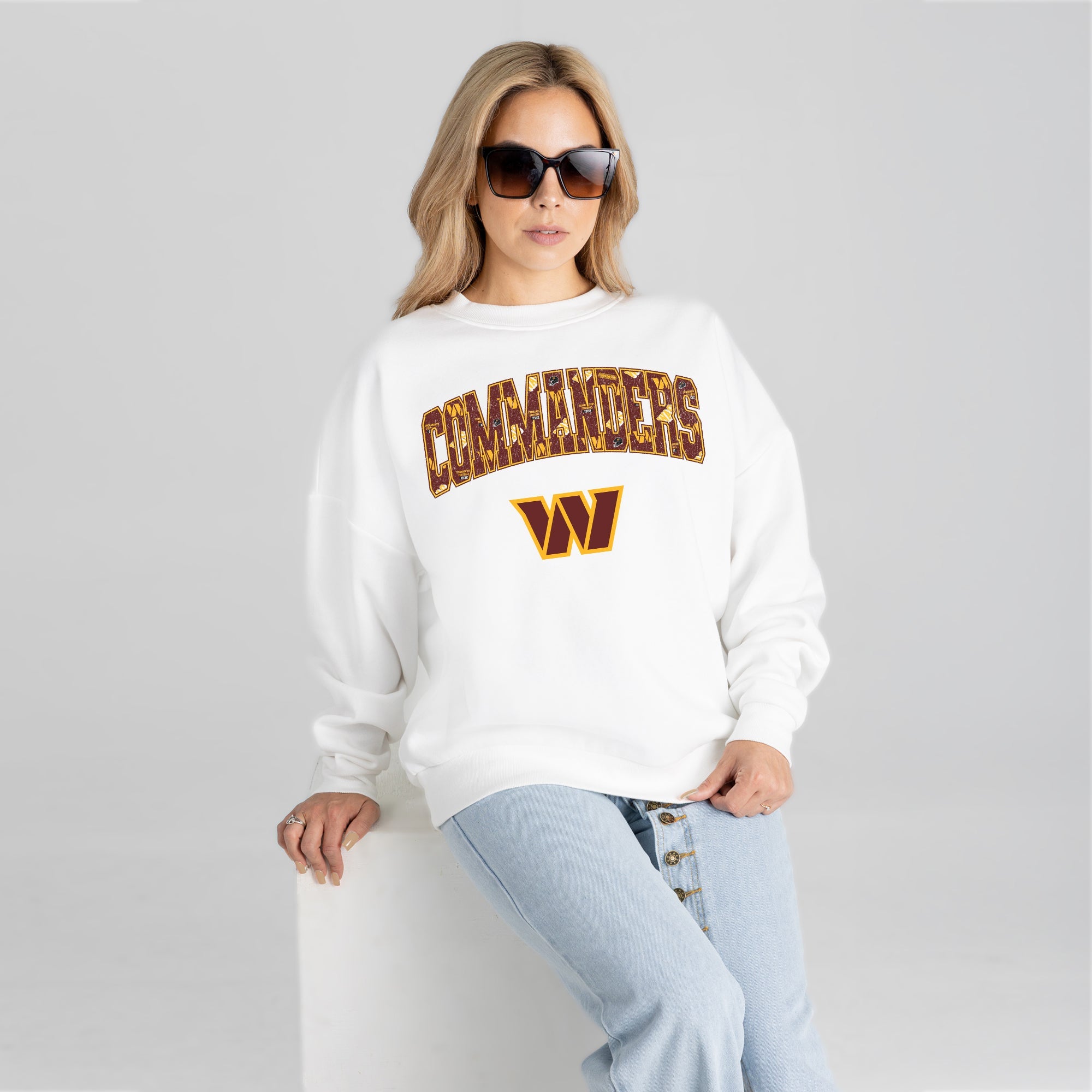 WASHINGTON COMMANDERS SWEET PLAY PREMIUM FLEECE DROP SHOULDER CREWNECK PULLOVER