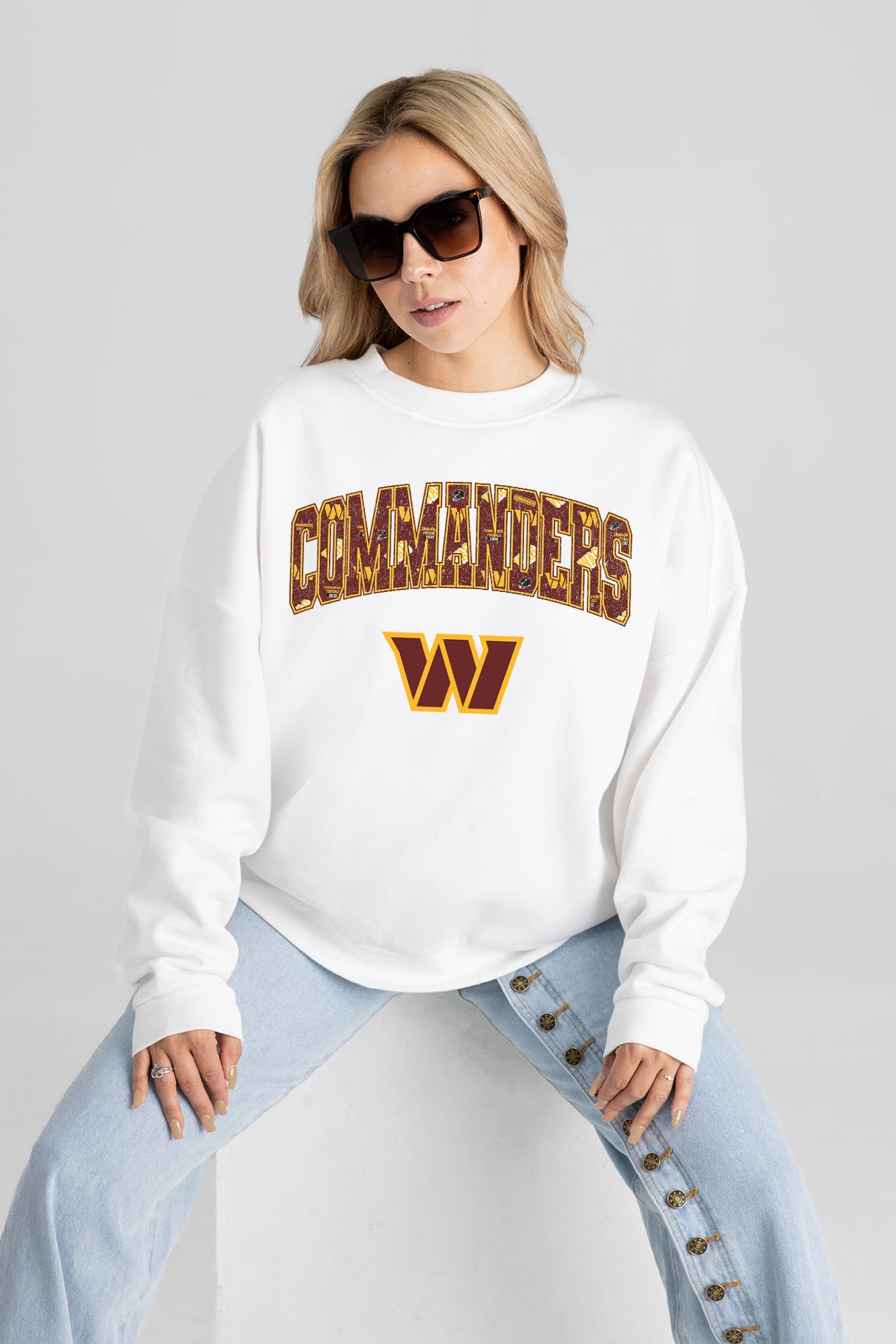 WASHINGTON COMMANDERS SWEET PLAY PREMIUM FLEECE DROP SHOULDER CREWNECK PULLOVER