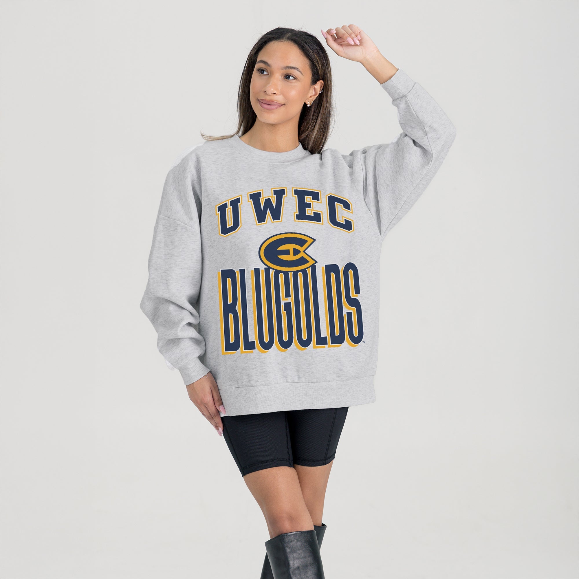 WISCONSIN-EAU CLAIRE BLUGOLDS FIERCE FOCUS PREMIUM FLEECE DROP SHOULDER CREWNECK PULLOVER