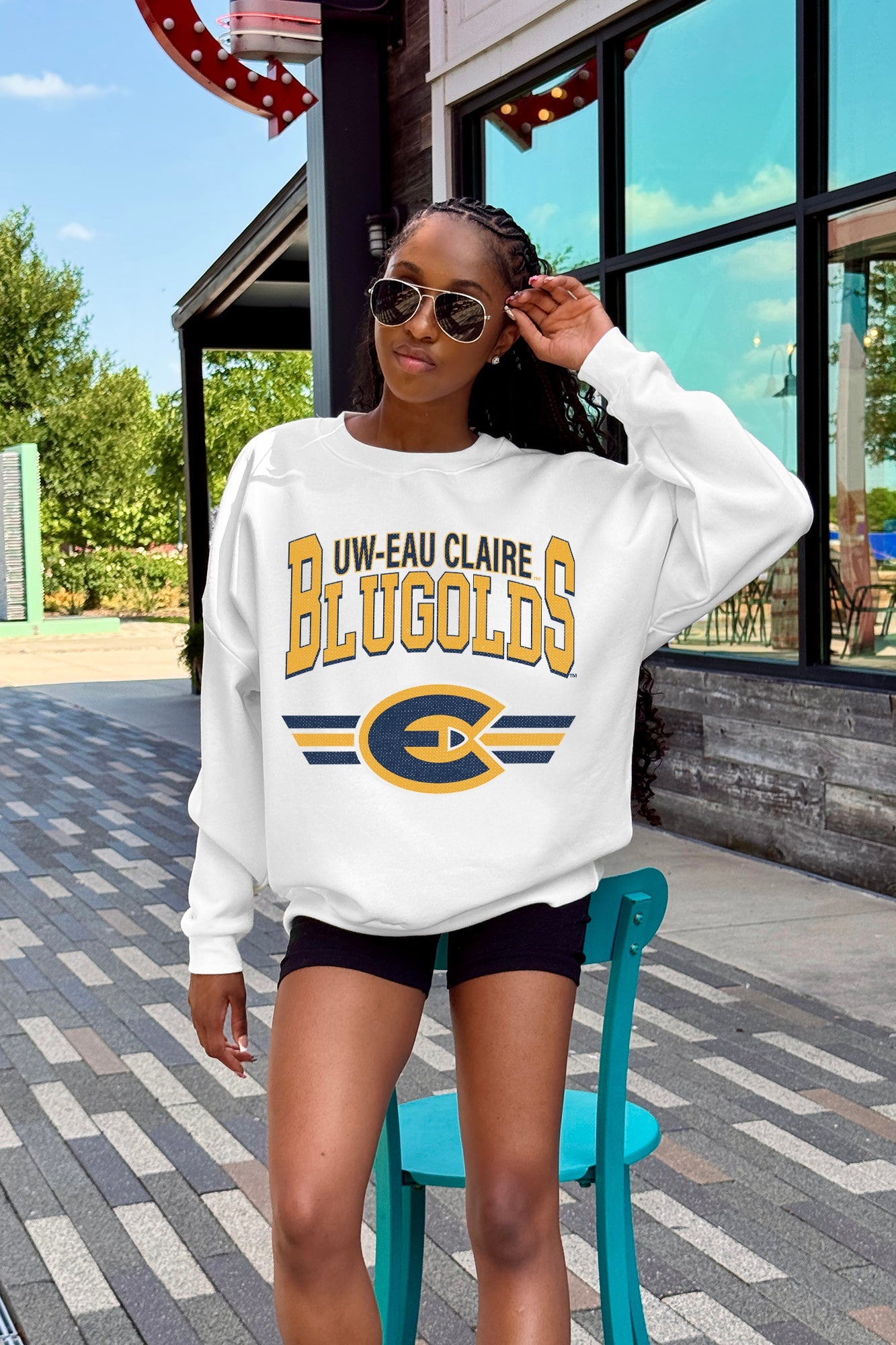 WISCONSIN-EAU CLAIRE BLUGOLDS SWIFT STRIKE PREMIUM FLEECE DROP SHOULDER CREWNECK PULLOVER