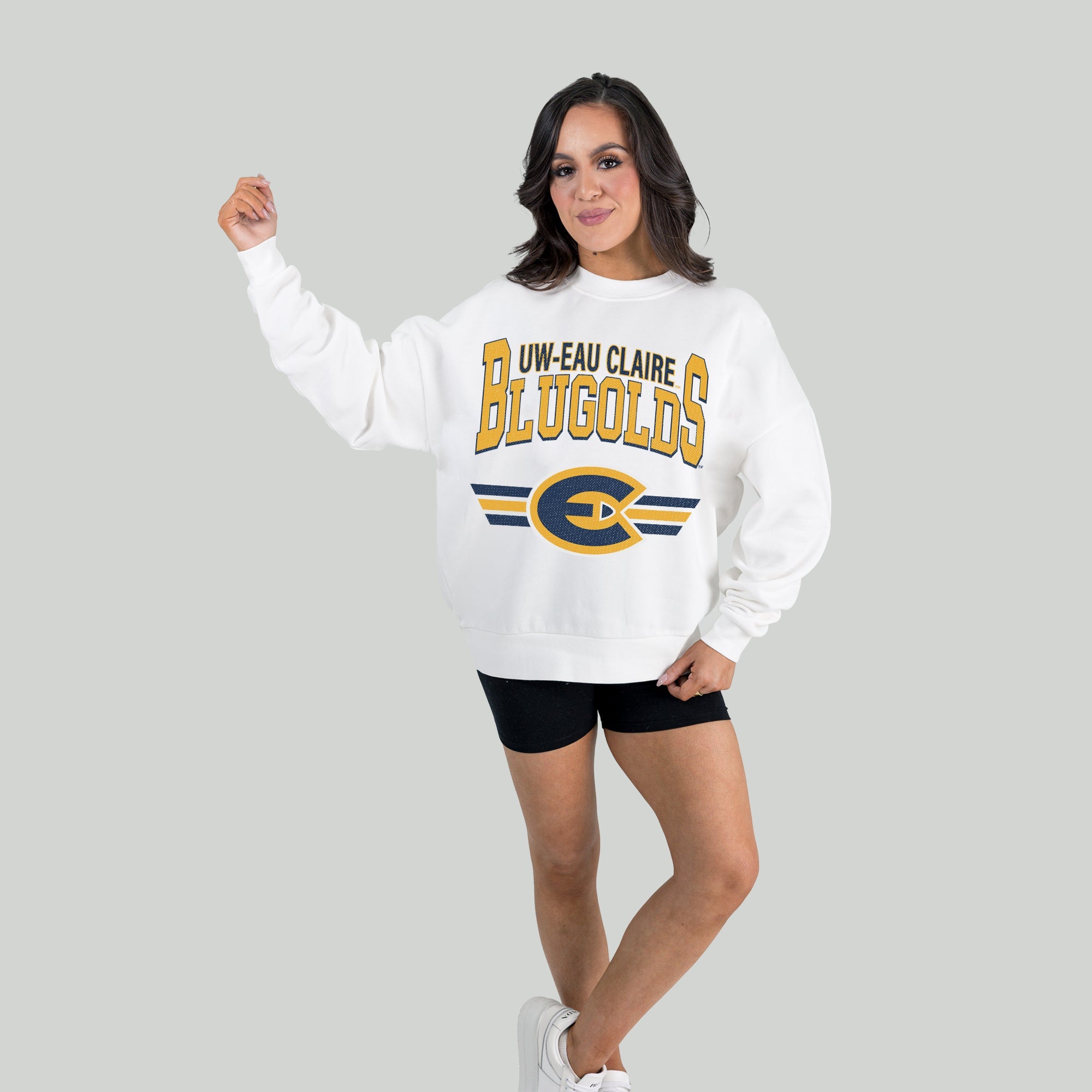 WISCONSIN-EAU CLAIRE BLUGOLDS SWIFT STRIKE PREMIUM FLEECE DROP SHOULDER CREWNECK PULLOVER