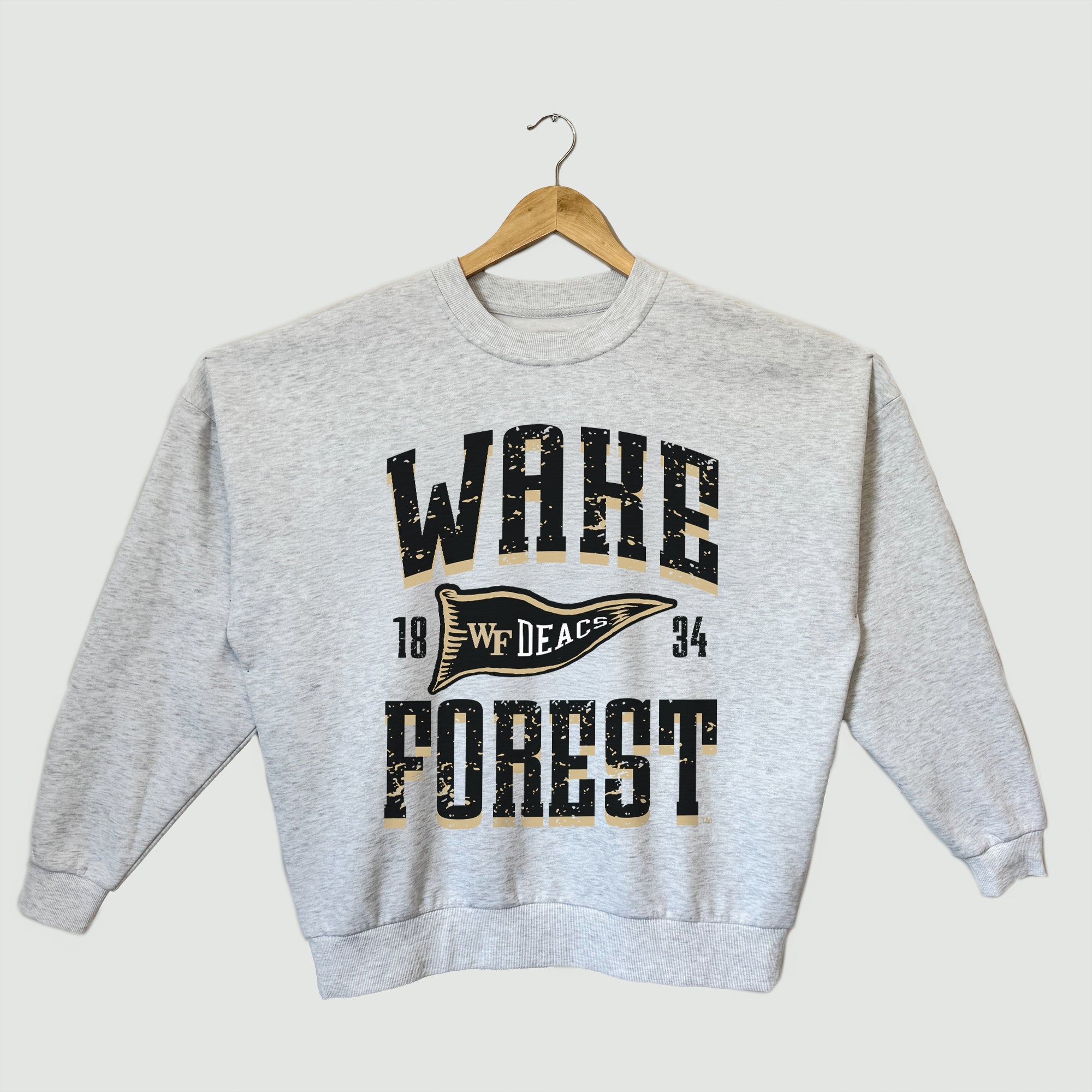 WAKE FOREST DEMON DEACONS PENNANT PRIDE PREMIUM FLEECE DROP SHOULDER CREWNECK PULLOVER
