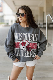 WISCONSIN BADGERS WILD TAILGATE PREMIUM FLEECE DROP SHOULDER CREWNECK PULLOVER