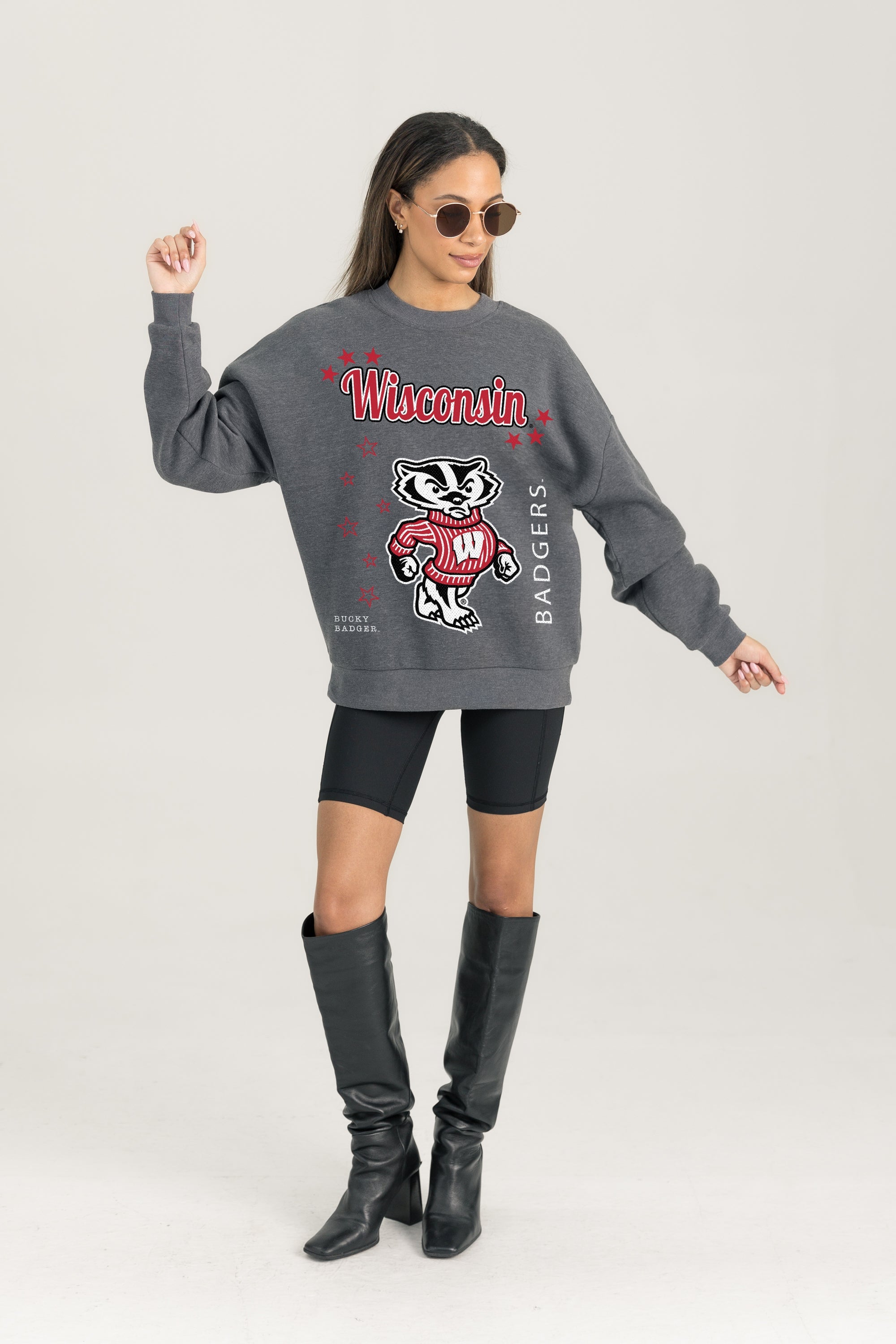WISCONSIN BADGERS READY TO RUMBLE PREMIUM FLEECE DROP SHOULDER CREWNECK PULLOVER