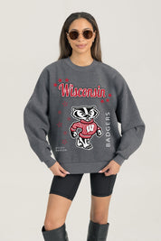 WISCONSIN BADGERS READY TO RUMBLE PREMIUM FLEECE DROP SHOULDER CREWNECK PULLOVER
