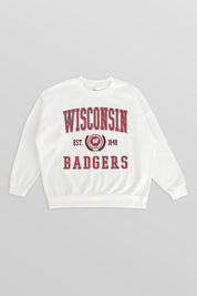WISCONSIN BADGERS TIMELESS TRIUMPH PREMIUM FLEECE DROP SHOULDER CREWNECK PULLOVER