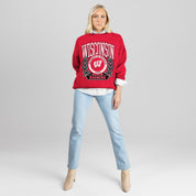 WISCONSIN BADGERS CLASSIC ARCHIVES PREMIUM DROP SHOULDER FLEECE CREWNECK PULLOVER