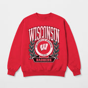 WISCONSIN BADGERS CLASSIC ARCHIVES PREMIUM DROP SHOULDER FLEECE CREWNECK PULLOVER