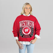 WISCONSIN BADGERS CLASSIC ARCHIVES PREMIUM DROP SHOULDER FLEECE CREWNECK PULLOVER