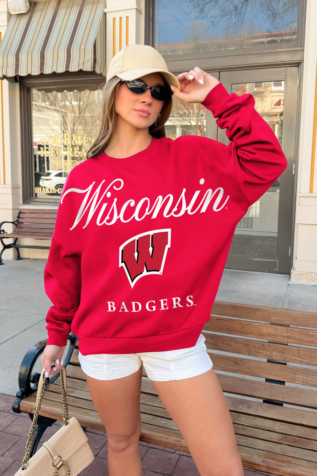 WISCONSIN BADGERS LEGACY CLUB PREMIUM FLEECE DROP SHOULDER CREWNECK PULLOVER