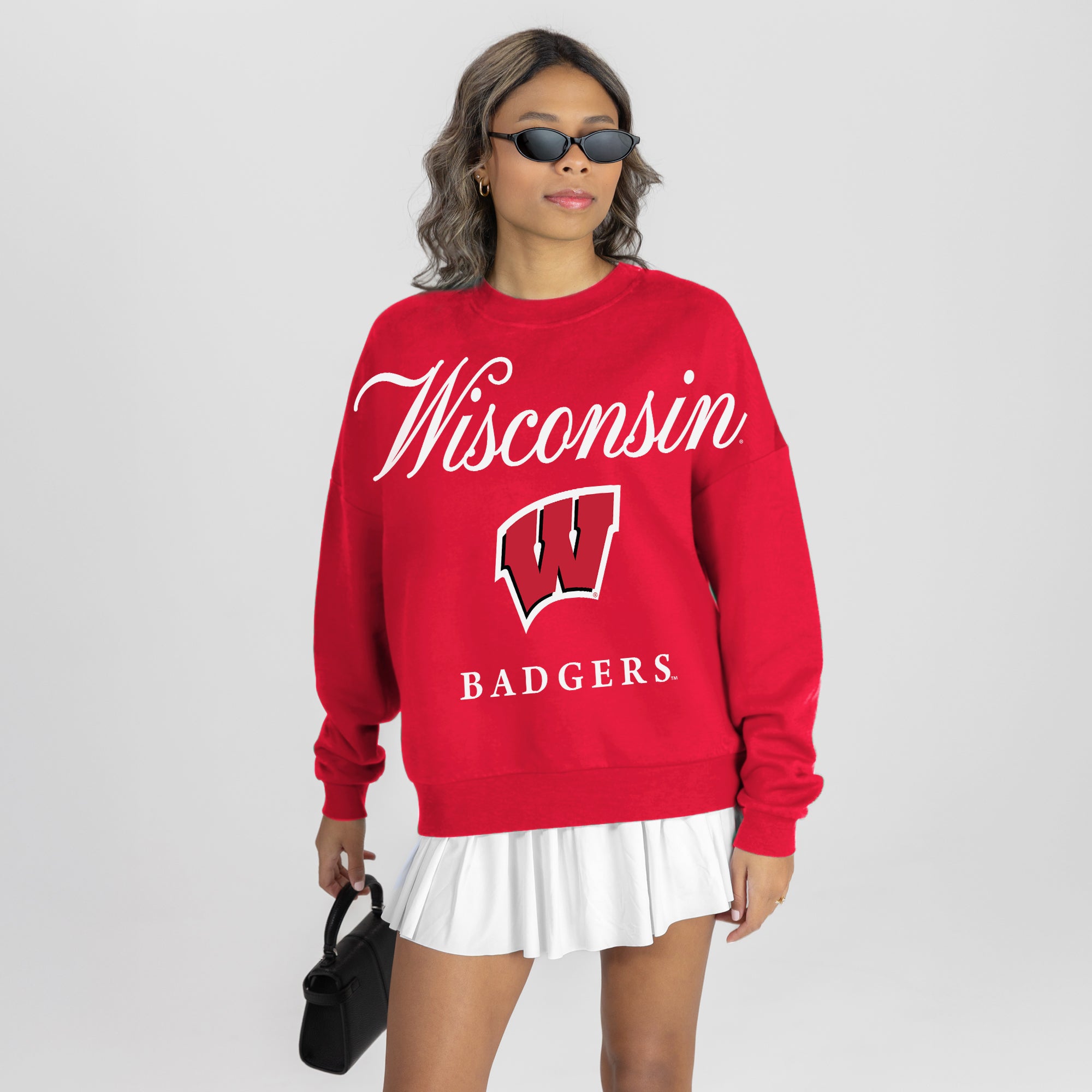 WISCONSIN BADGERS LEGACY CLUB PREMIUM FLEECE DROP SHOULDER CREWNECK PULLOVER