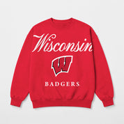 WISCONSIN BADGERS LEGACY CLUB PREMIUM FLEECE DROP SHOULDER CREWNECK PULLOVER