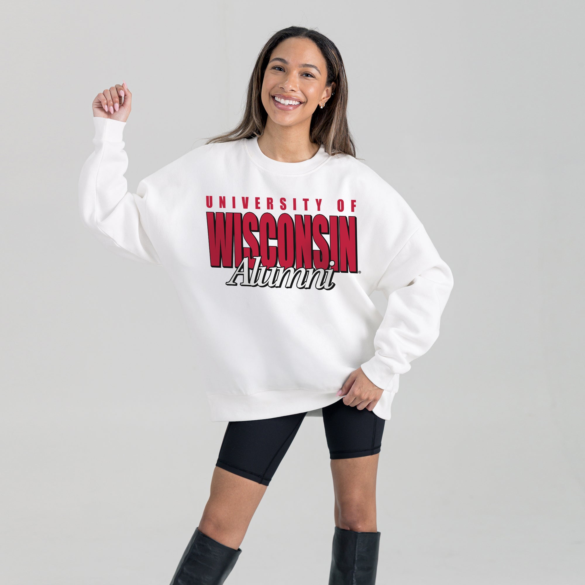 WISCONSIN BADGERS ALUMNI ERA PREMIUM DROP SHOULDER FLEECE CREWNECK PULLOVER