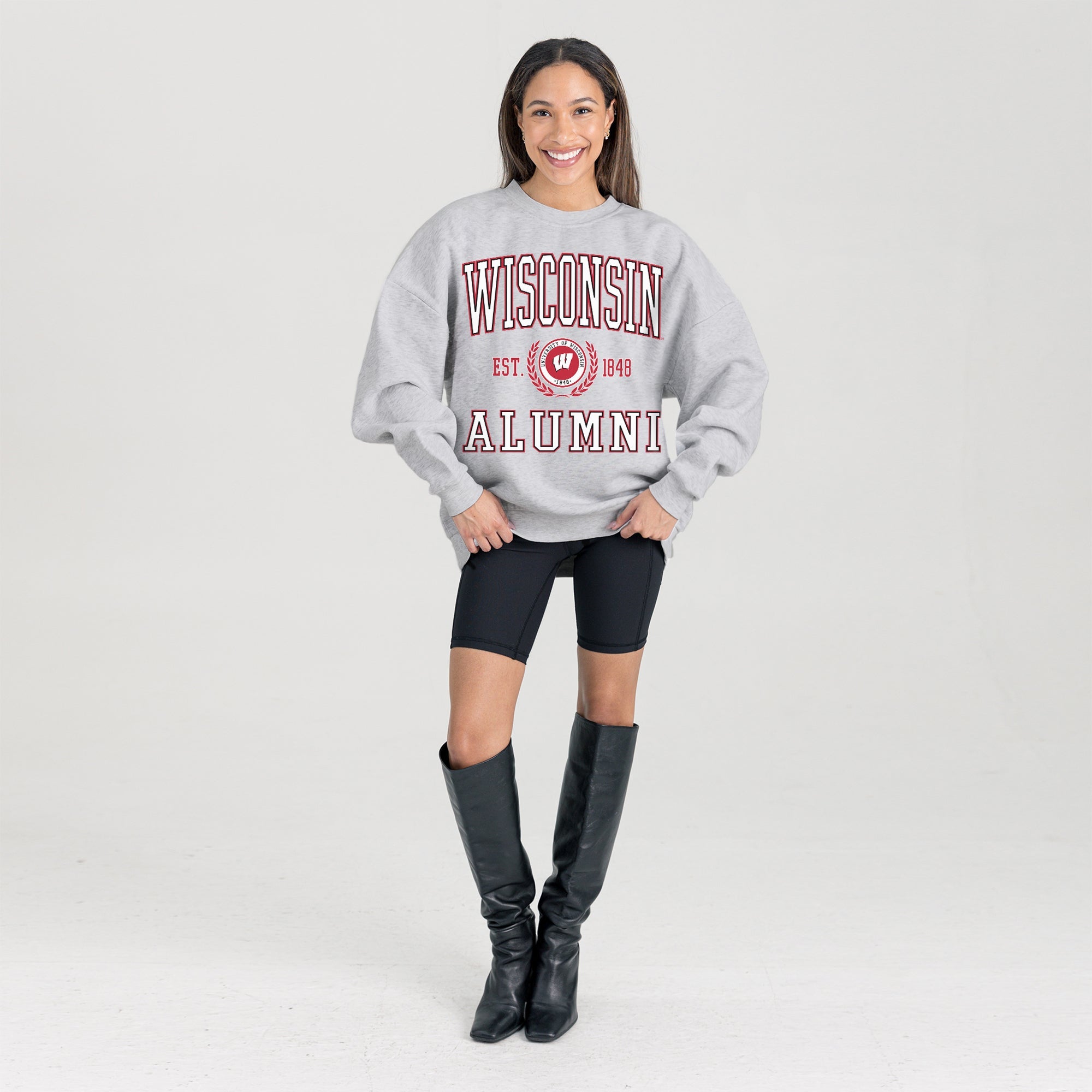 WISCONSIN BADGERS DEGREE UNLOCKED PREMIUM DROP SHOULDER FLEECE CREWNECK PULLOVER