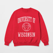 WISCONSIN BADGERS PRIME PLAY PREMIUM FLEECE DROP SHOULDER CREWNECK PULLOVER
