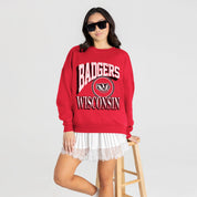 WISCONSIN BADGERS MAIN CHARACTER PREMIUM FLEECE DROP SHOULDER CREWNECK PULLOVER