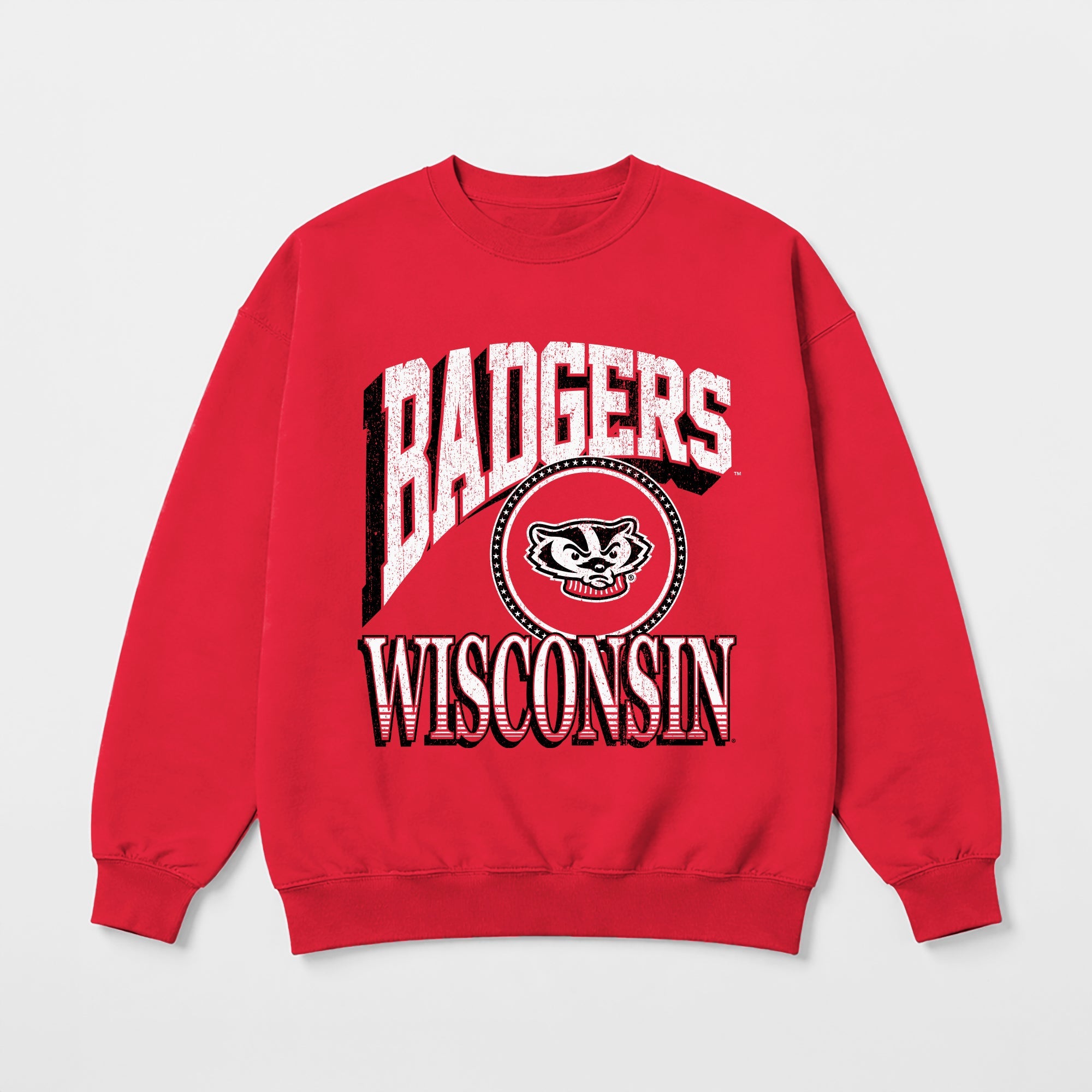 WISCONSIN BADGERS MAIN CHARACTER PREMIUM FLEECE DROP SHOULDER CREWNECK PULLOVER