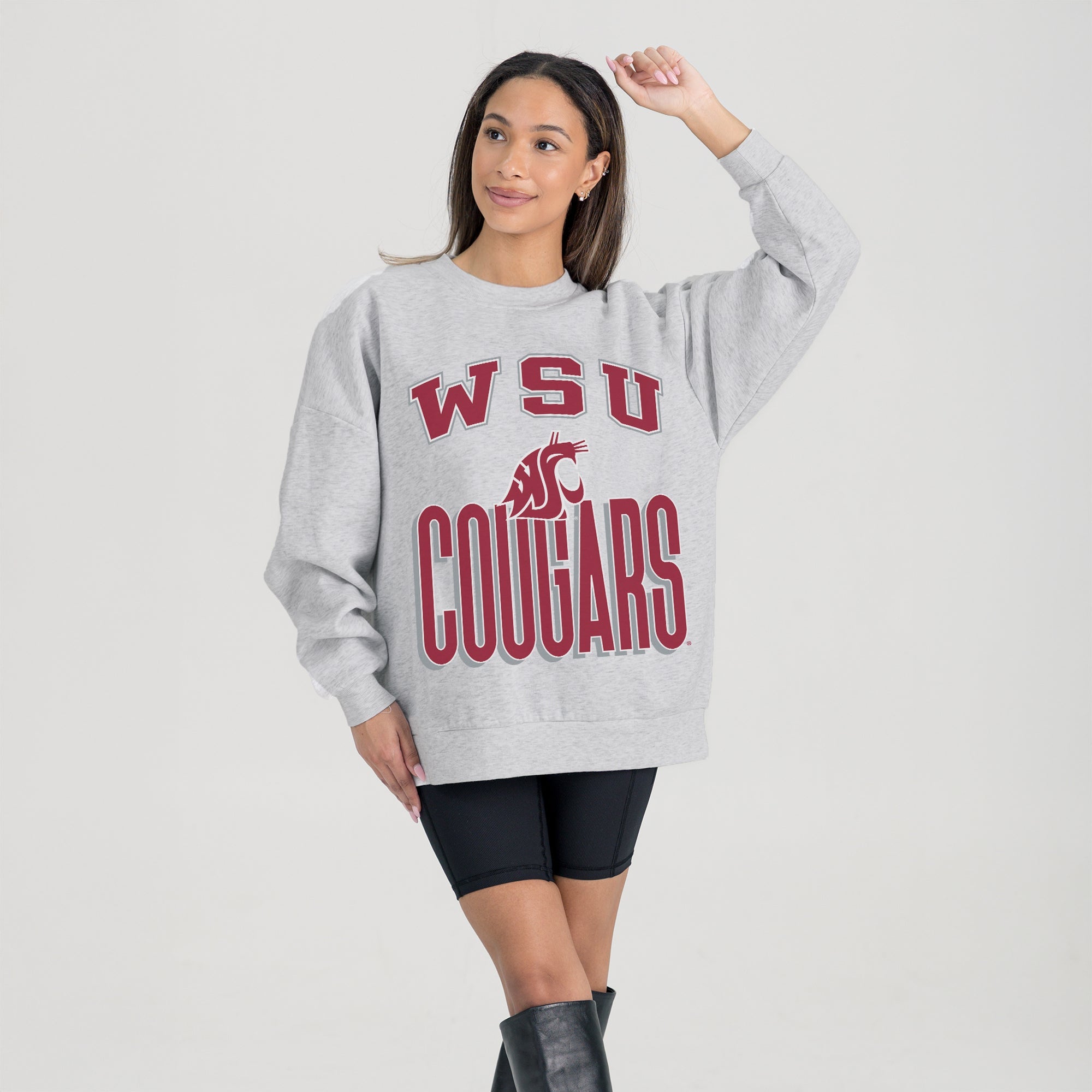WASHINGTON STATE COUGARS FIERCE FOCUS PREMIUM FLEECE DROP SHOULDER CREWNECK PULLOVER